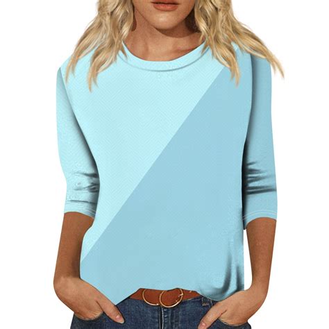 Dengdeng Womens Tops Sleeve Shirts Crew Neck Geometric Loose Casual