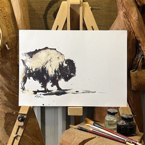 Bison Ink And Bleach Painting A Watercolour Paper Unframed