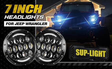 SUP LIGHT 2 PCS 7 Inch Round LED Headlight With White Amber Turn Signal