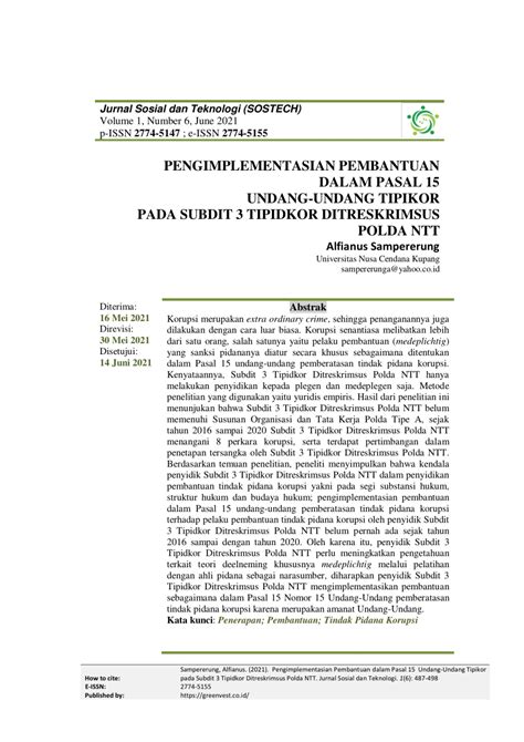 PDF Pengimplementasian Pembantuan Dalam Pasal 15 Undang Undang