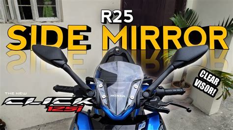 R25 MEDIUM STEM SIDE MIRROR AND CLEAR VISOR Honda Click 125i Modified