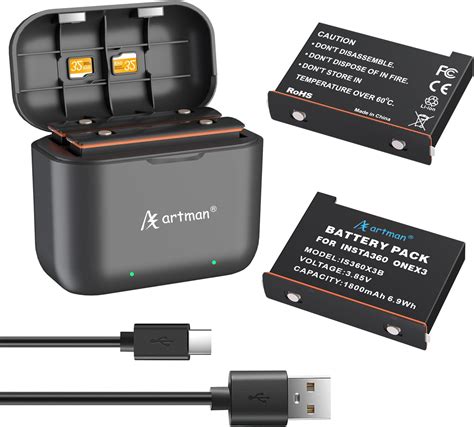 Artman X3 Battery Kit For Insta360 2 Pack 1800mah One X3 Battery And Dual Usb