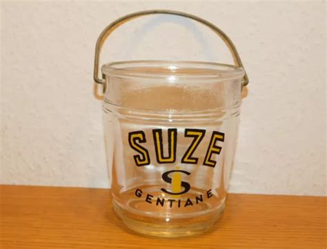 Vintage Pot Seau Glace Glacon En Verre Publicitaire De Bistrot Suze