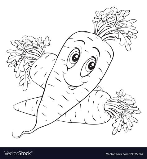 Carrot character with big eyes outline drawing Vector Image