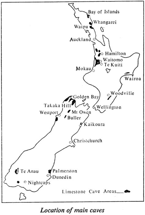 Location Of Main Caves 1966 Encyclopaedia Of New Zealand Te Ara