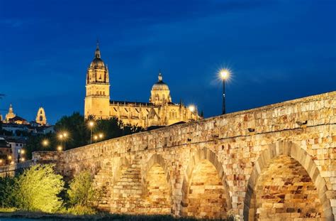 Vista Del Puente Romano Y La Catedral De Salamanca En Espa A Por La