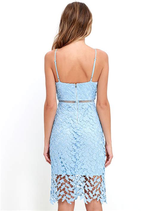 Sexy Light Blue Dress Lace Dress Midi Dress 5800