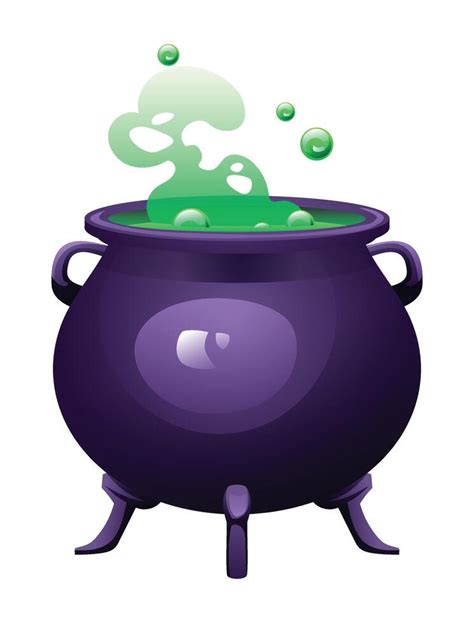 Witch Cauldron With Green Bubbling Potion Cartoon Illustration Isolated