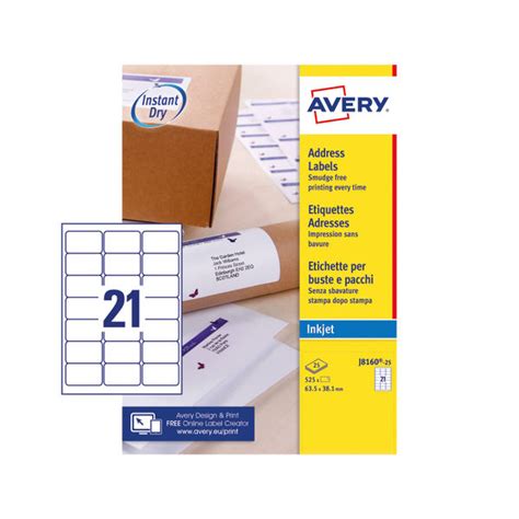 Avery Inkjet Address Labels QuickDRY 63 5x38 1mm 21 Per Sheet White