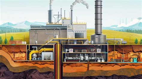 Detailed Cutaway Illustration Of An Industrial Facility With