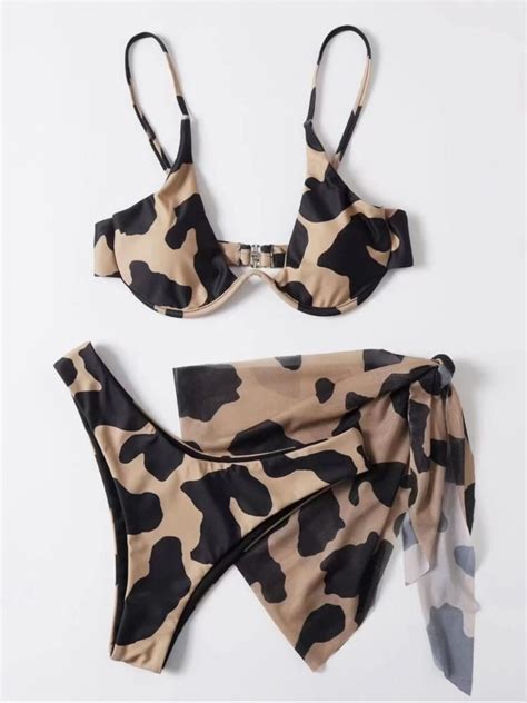Wholesale Sexy Cow Pattern Three Piece Bikini Swimsuit Bkt Wholesale