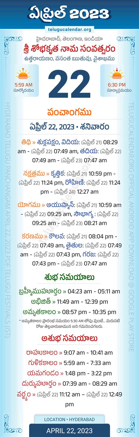 Telangana Panchangam April 22 2023 Telugu Calendar Daily