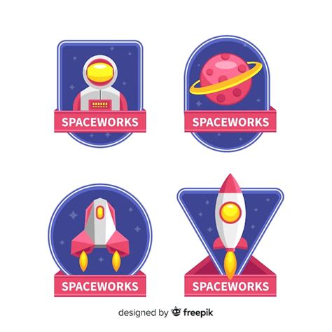 Colorful space badge collection with flat design | Free Vector