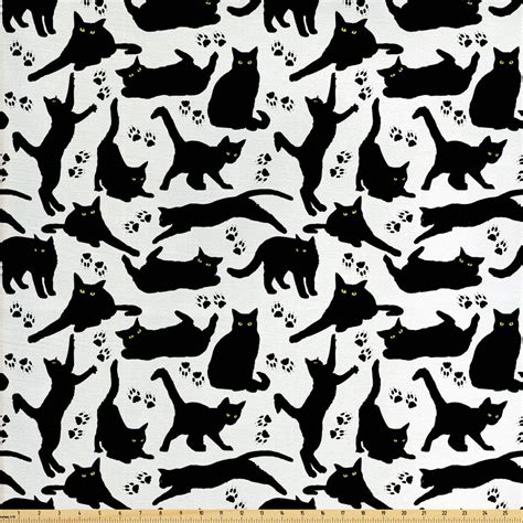 Cat Fabric By The Yard Black Cats With Yellow Eyes In Different