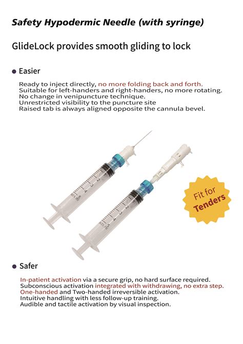 Glidelock Safety Hypodermic Needle With Syringe Gemtier Medical