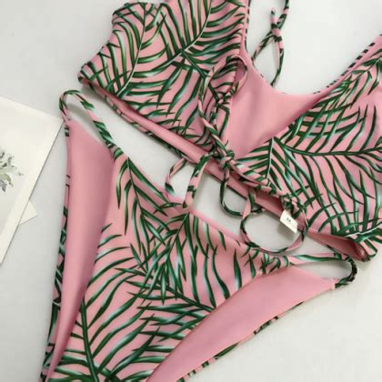 Double Fabric Lady Swimsuit Bamboo Printing Bikini Fission Bind On Luulla