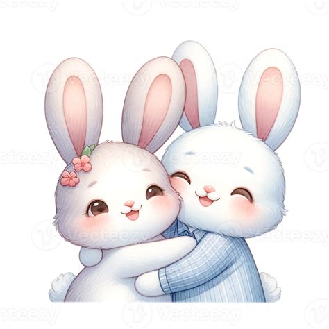 Ai Generated Couple Of Bunnies Hugging With Love Watercolor