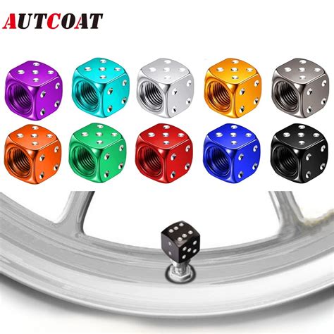 Autcoat 4pcs Set Aluminum Car Truck Motocycle Bike Dice Wheel Stem Tyre