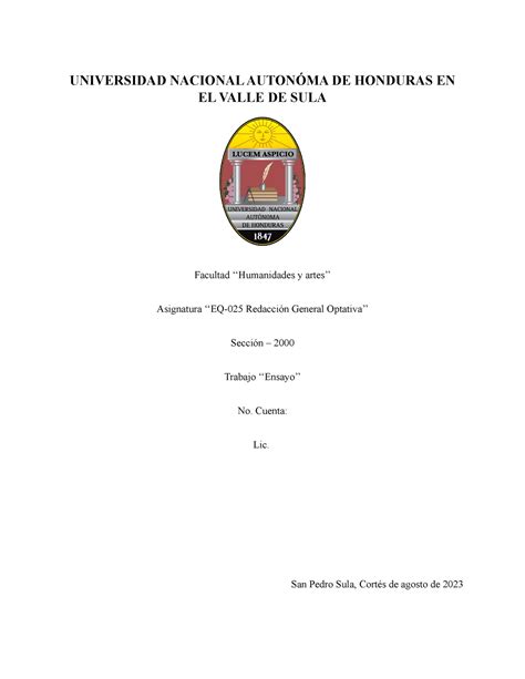 Ensayo Universidad Nacional AutonÓma De Honduras En El Valle De Sula Facultad ‘‘humanidades Y