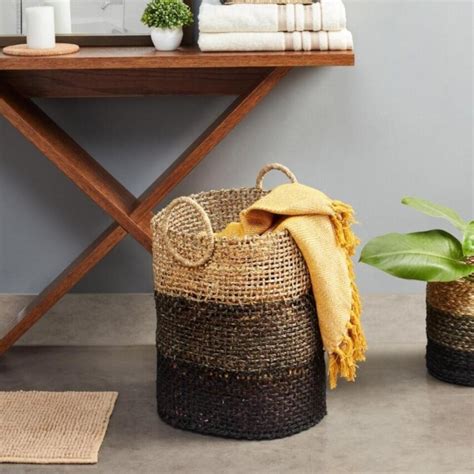 Buy Handmade Sabai Grass Laundry Basket Black Online On Brown Living Baskets And Boxes