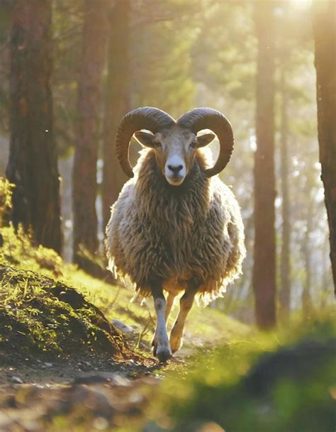 Premium Photo Summer Season Majestic Adult Ram Running In The Forest