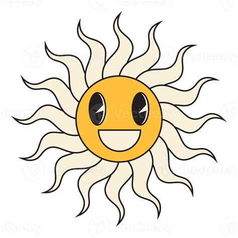 Groovy Sun Cartoon Characters Funny Happy Sun With Eyes And Smile