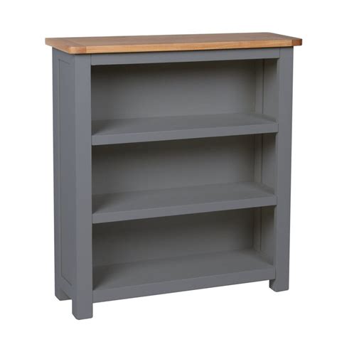 Aspen Dark Grey Oak Low Bookcase Oak Direct