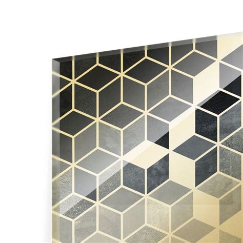 Goldene Geometrie Blau Wei Glasbild Im Querformat Kaufen