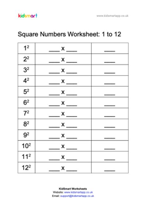 Square Numbers Worksheet