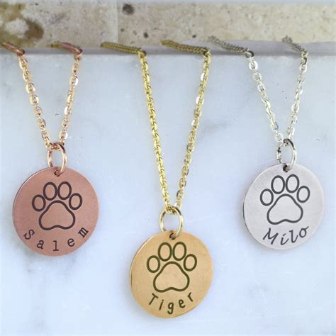 Cat Paw Print Necklace Personalized Custom Paw Print Necklace Engraved Cat Name With Paw ...