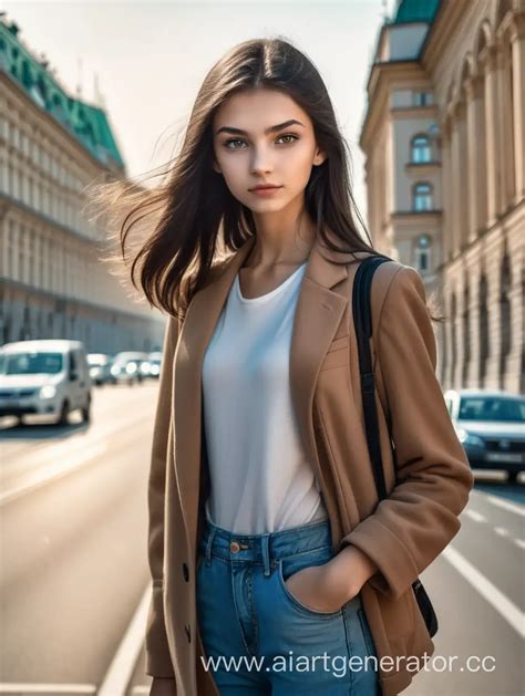 Stylish Russian Girl On The Bright City Road Ai Art Generator