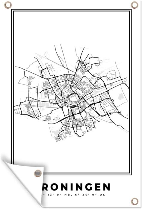 Muurdecoratie Plattegrond Groningen Zwart Wit Stadskaart Kaart