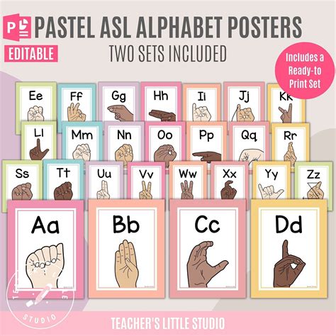 ASL Alphabet Posters Printable Classroom Alphabet Editable ASL Posters