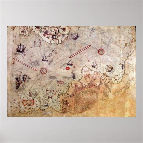 Piri Reis Ancient Map History Mystery Vintage Anta Poster Zazzle Photo Print Sizes Save The