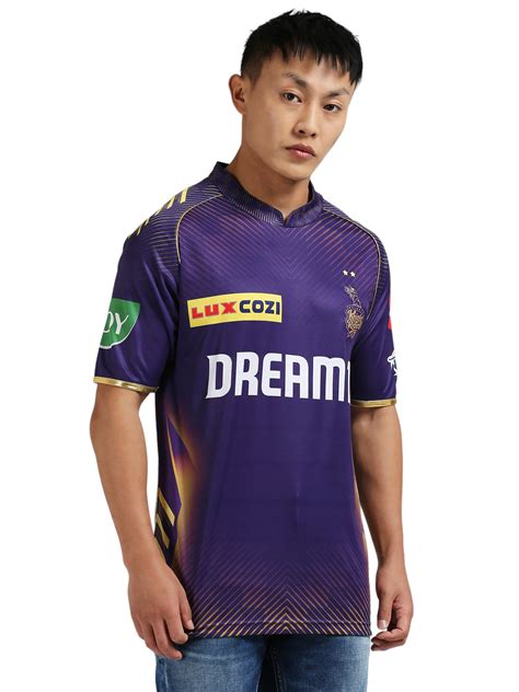 Buy Men Purple Printed Half Sleeves Mandarin Collar Official IPL-2024 Fan Jersey From Fancode Shop.