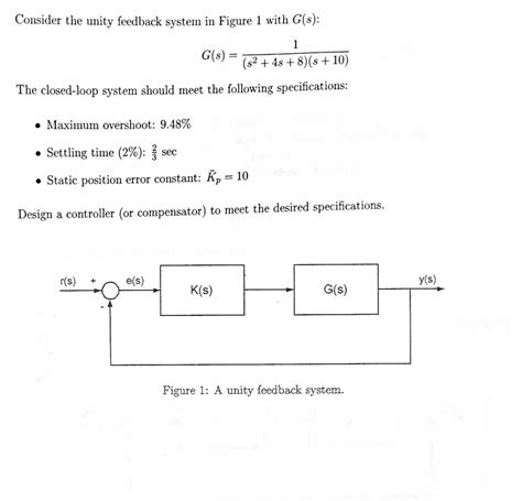 Solved Consider The Unity Feedback System In Figure 1 With Chegg