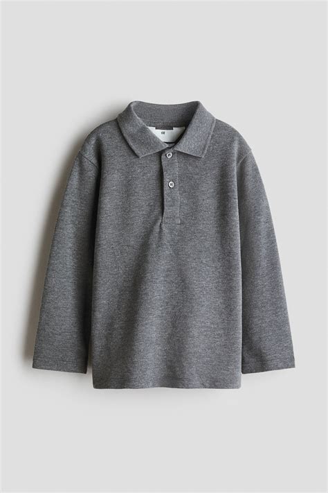 Long-sleeved cotton polo shirt - Szürke melír - GYEREK | H&M HU
