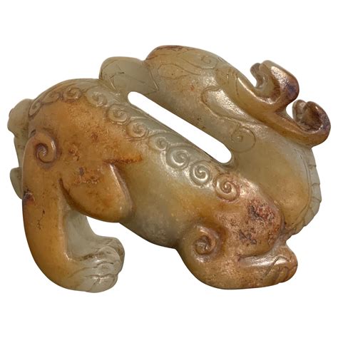 Chinese Yellow And Russet Jade Mythical Beast Ming Dynasty Or Earlier