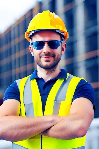 Retrato De Un Trabajador De La Construcci N Sonriente Con Los Brazos