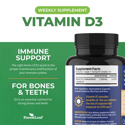 Forestleaf Vitamin D3 Iu Weekly Supplement Vitamin D Capsules For Bones Teeth And Immune