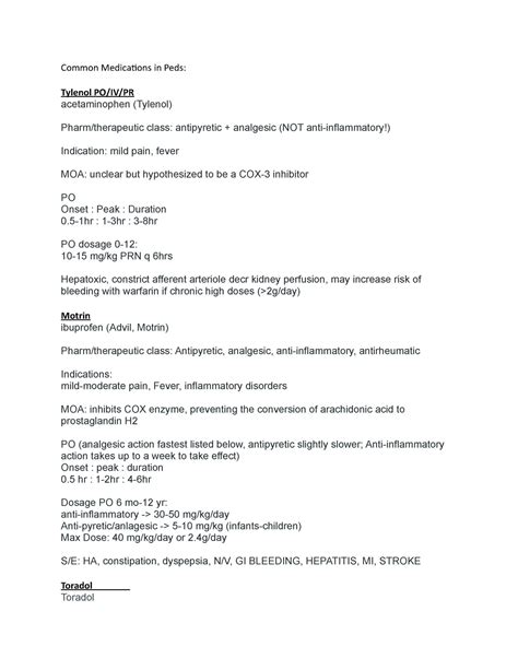 Common Medications In Peds1 Common Medications In Peds Tylenol PO IV