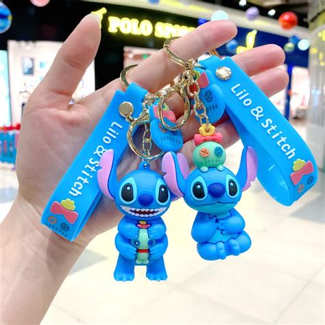 Wholesale Trendy Luxury Cartoon Lilo Stitch Keychains Soft Rubber