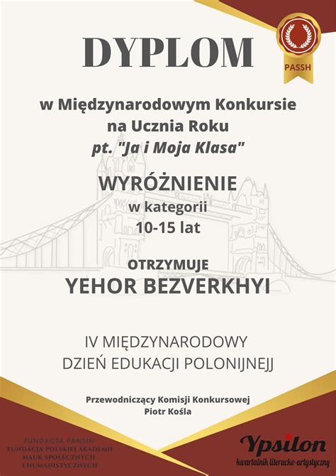 Międzynarodowy Konkurs na Ucznia Roku Ja i moja rodzina Edycja III 2022