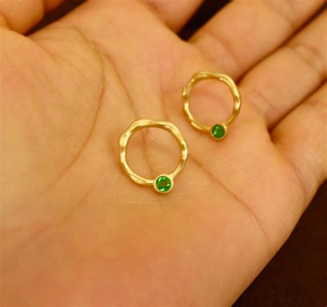 Natural Emerald Hoop Earrings For Womensolid 18k Dangle Etsy