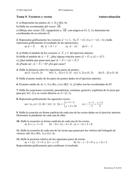 Tema 9 Vectores Y Rectas Autoevaluación