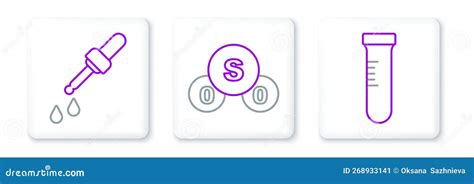 Set Line Test Tube Pipette And Sulfur Dioxide So2 Icon Vector Stock