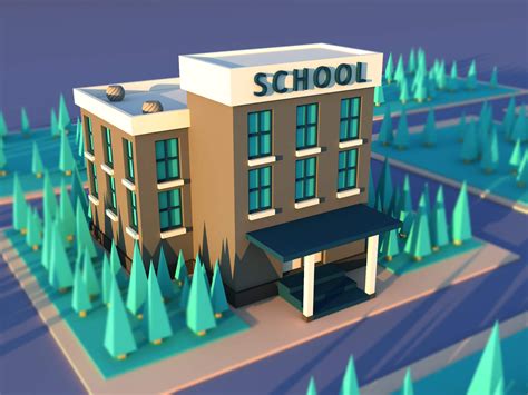 Cute Cartoon City School - 3D Model by malibusan