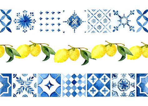 Premium Vector Mediterranean Tiles Seamless Borders Set