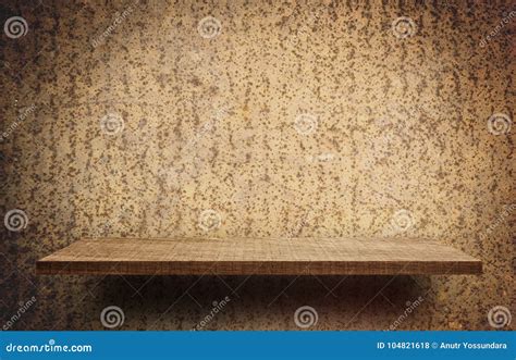 Wooden Empty Shelf On Rustic Metal Background Stock Photo Image Of