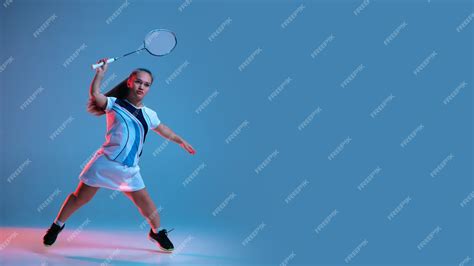 Premium Photo Beautiful Dwarf Woman Practicing In Badminton Isolated